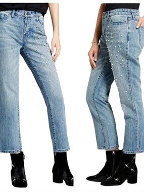 WHO WHAT WEAR Pearl Embellished Straight Jeans Sz 14W